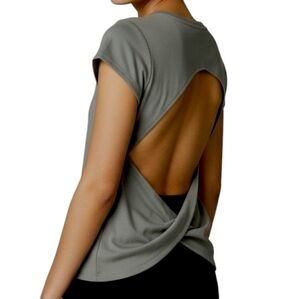 Zara Olive Green Twist Back Open Back Tee Womens Size S